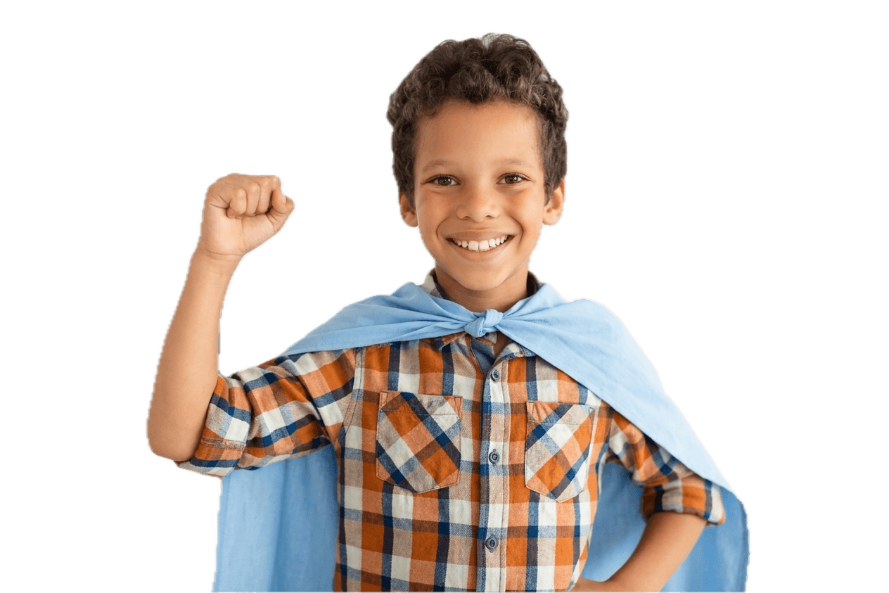 Child wearing a cape, the hero of their own story
